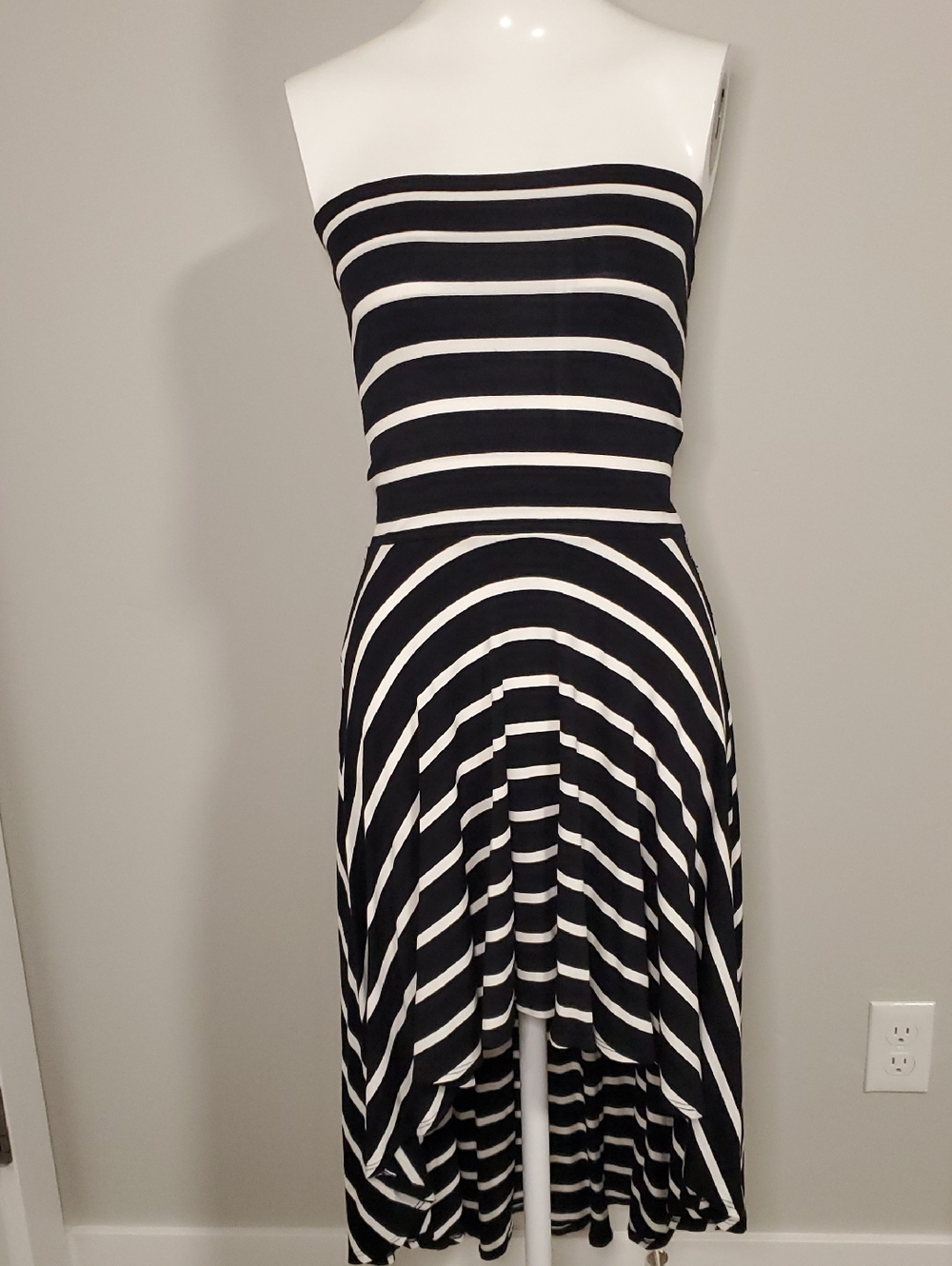Necessary Objects Black and White Strapless Stripe Dress